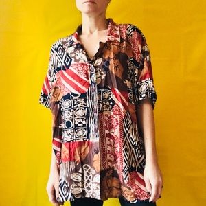 90s Tropical Tribal Aloha Button Up Vintage